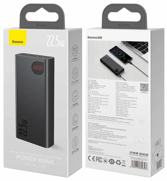 Baseus Adaman 20000mAh Black 22.5W Power Bank with Digital Display