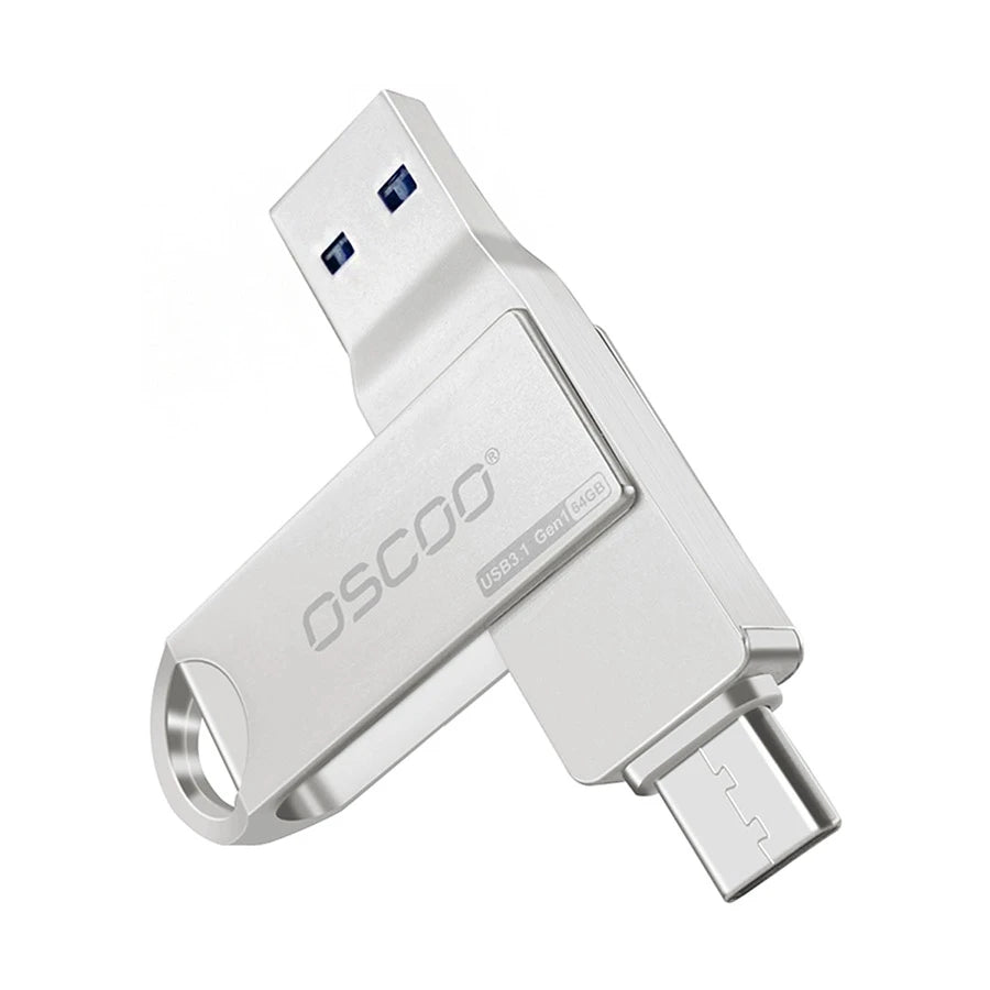 OSCOO CU002 64GB USB 3.1 Gen 1 & Type-C OTG Silver Pen Drive