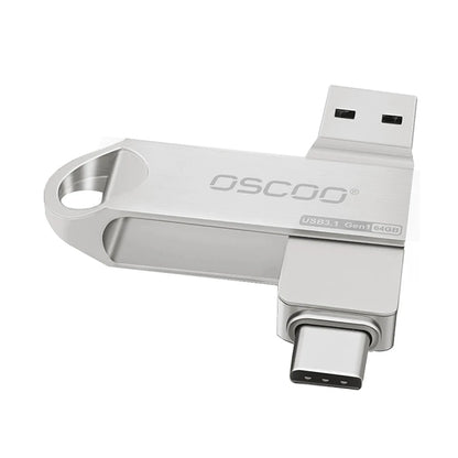 OSCOO CU002 64GB USB 3.1 Gen 1 & Type-C OTG Silver Pen Drive